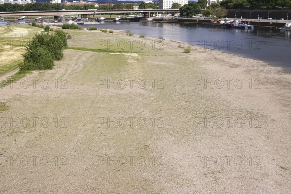 Drought, Elbe in Dresden with low water, end of May 2025, Saxony, Germany