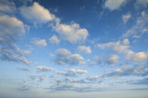 Fleecy clouds adorn the blue evening sky