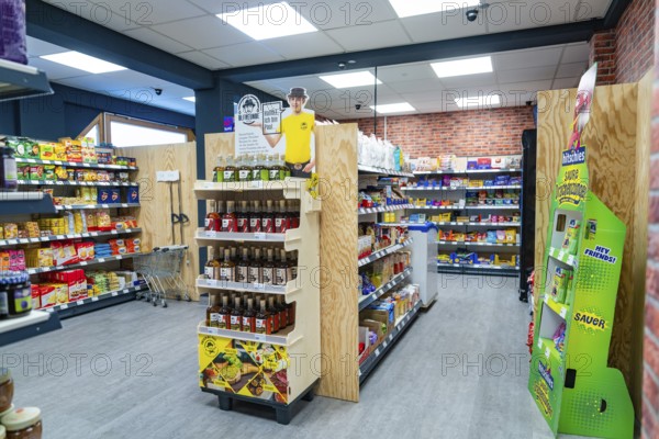 A modern supermarket with various products and decoration, Tante M, self-service shop, Enzklösterle, district of Calw, Black Forest, Germany