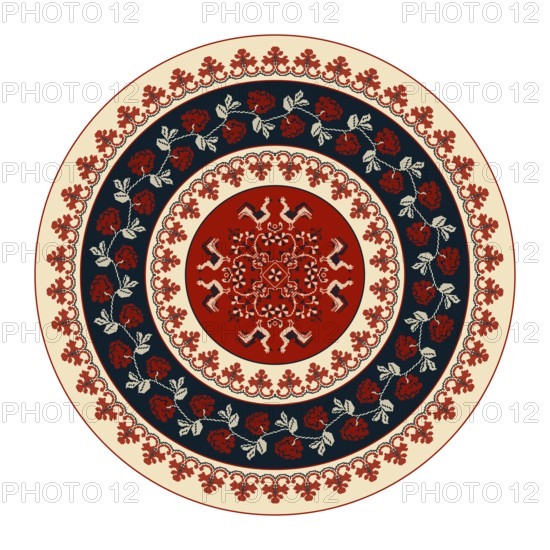 Traditional Polish embroidery round symbol, vector template. Isolated objects over white background