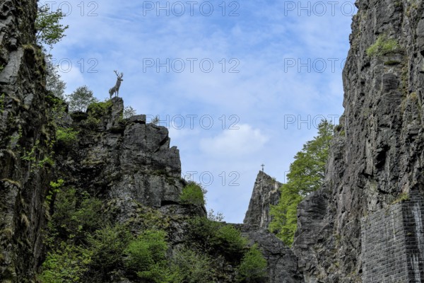 Deer monument at Hirschsprung in the Höllental, near Breitnau, Black Forest, Baden-Württemberg, Germany
