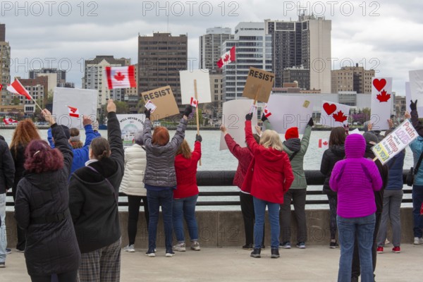 Detroit, Michigan USA - 26 April 2025 - A 'Bridging Our Friendship' rally on the banks of the Detroit River pushes back at the anti-Canada attitude of the Trump Administration. A similar rally took place acress the river in Windsor, Ontario, and at other border crossings in Michigan and Ontario