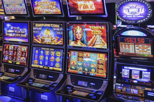 Las Vegas, USA, 2 May, 2025: Casino gambling blackjack and slot machines waiting for gamblers and tourist to spend money
