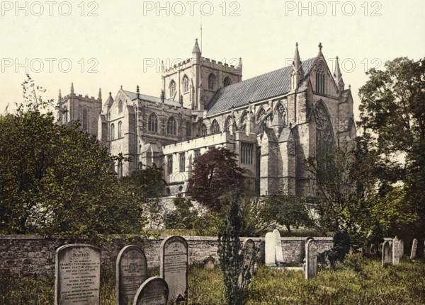 Ripon Cathedral, Cathedral Church of St Peter and St Wilfrid, Anglican cathedral in Ripon in the English county of North Yorkshire, England, around 1890, Historic, digitally restored reproduction from a 19th century original