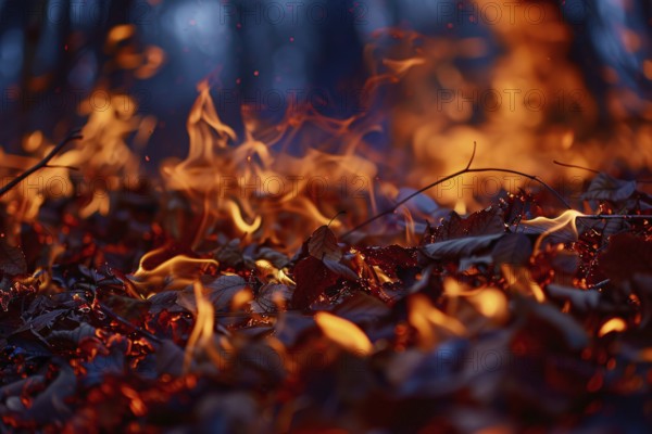 Close up of fire burning in forest. Generative Ai, AI generated