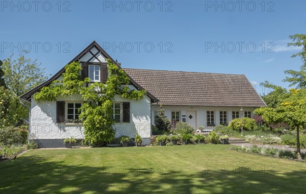 Administration building in the district educational garden, demonstration garden and school garden, Burgsteinfurt, Steinfurt, Münsterland, North Rhine-Westphalia, Germany