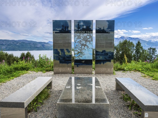 World War II monument at Bjerkvik, at road E10 Narvikfjord, in memoriam of battle of Narvik in 1940, Norway