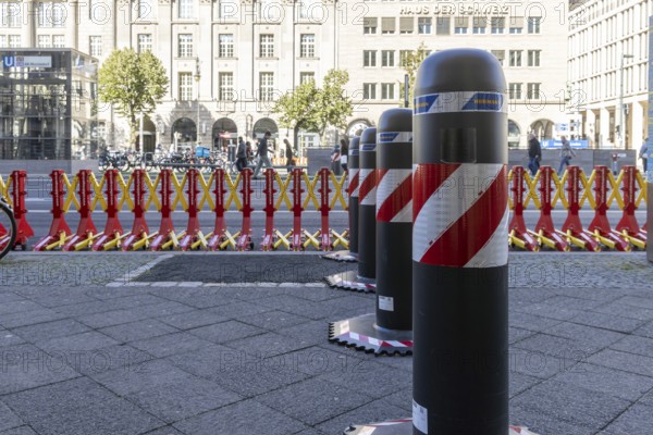 Protection against terrorist attacks in the capital. Anti-terror blockade on the street Unter den Linden. Berlin, Germany