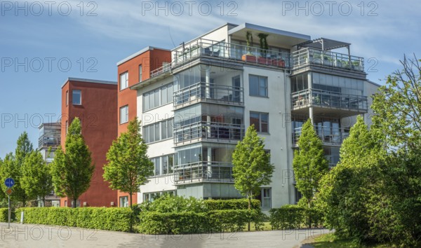 Modern apartment building built in 2020 in Ystad, Skåne County, Sweden, Scandinavia