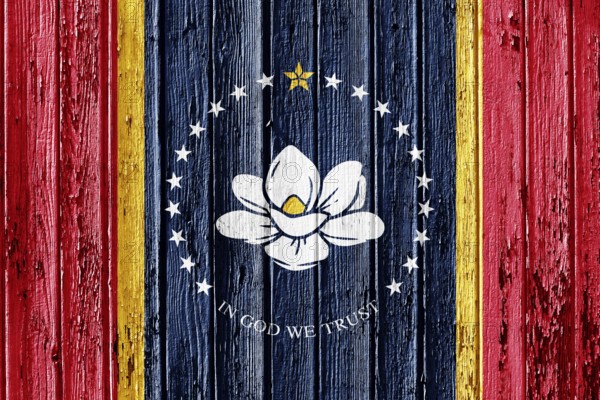 Flag of Mississippi on wooden frame