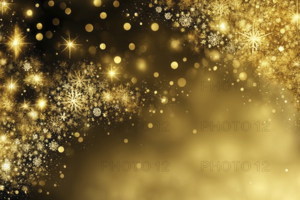 Elegant and sparkling design with golden stars and glitter in a festive setting, AI generated