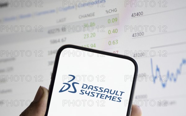 Dassault Systemes logo is displayed on smartphone. Dassault Systèmes SE is a French multinational software company specializing in 3D design and engineering software.
