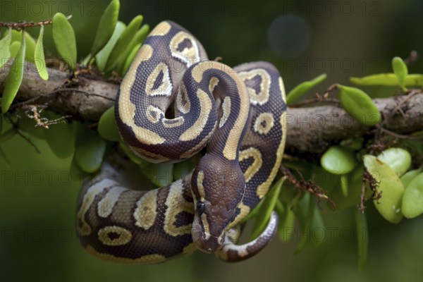 Ball python on a tree