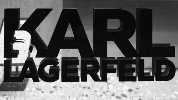 Karl Lagerfeld brand lettering, black and white, Roermond, Netherlands