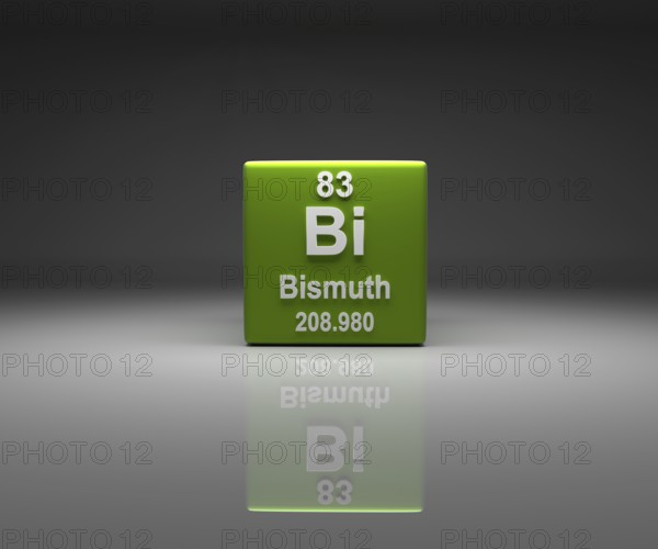 Cube with Bismuth number 83 periodic table, 3d rendering