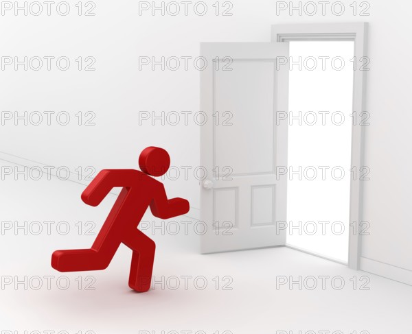 3d man running to opened white door, This is a computer generated and 3d rendered picture