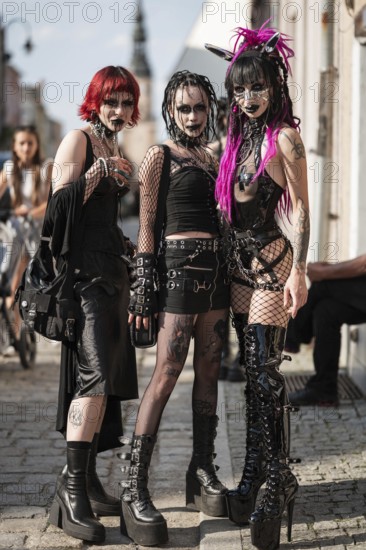 BOLKOW, POLAND - JULY 14, 2023: An unidentified participants of the Castle Party on the street in town. Castle Party is a dark independent festival.