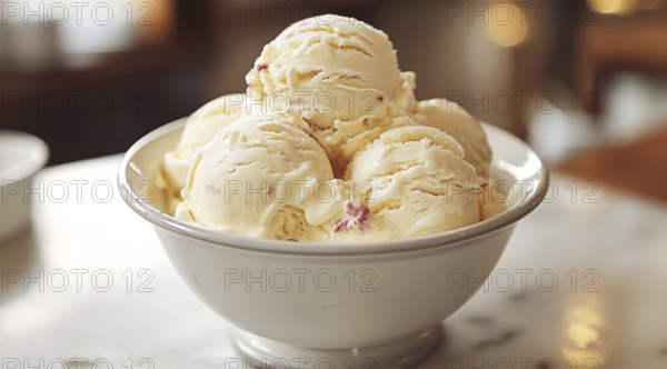 A bowl of vanilla ice cream presents a tempting and creamy dessert, ai generated, AI generated