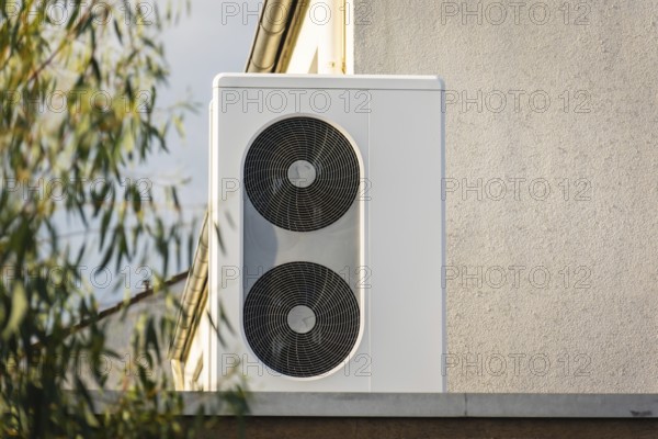 A heat pump on the roof of a garage in Langenfeld, Germany