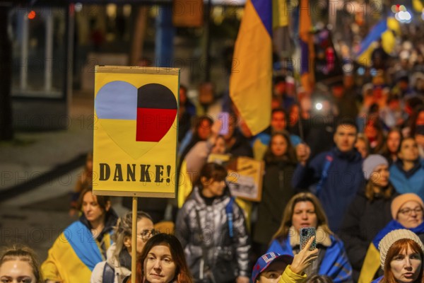 24 February marked the third anniversary of Russia's invasion of Ukraine. To mark the occasion, Ukrainian war refugees living in Dresden and their supporters demonstrated on the Neumarkt in front of the Church of Our Lady and then marched through the city centre, Dresden, Saxony, Germany