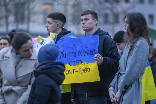 24 February marked the third anniversary of Russia's invasion of Ukraine. To mark the occasion, Ukrainian war refugees living in Dresden and their supporters demonstrated on the Neumarkt in front of the Church of Our Lady and then marched through the city centre, Dresden, Saxony, Germany