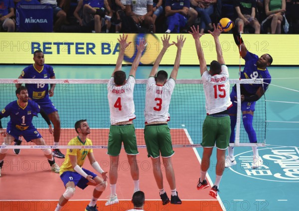Sofia, Bulgaria - 4 July, 2022: Teams of Bulgaria and Brazil are seen in action during a Volleyball World Championship group stage match
