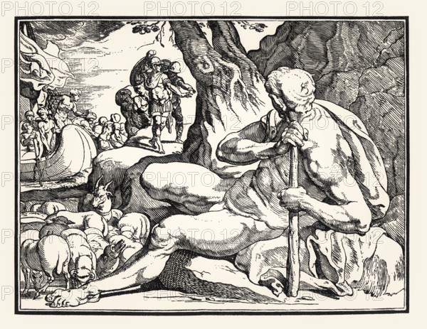Anonymous woodcut after Francesco Primaticcio, 17th century, Odysseus and the Cyclops