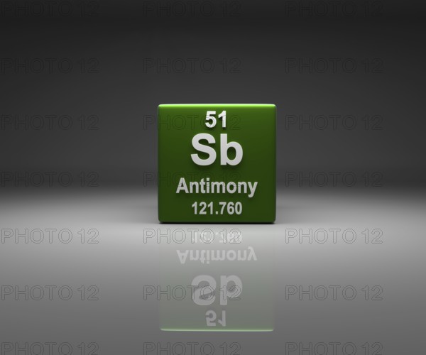 Cube with Antimony number 51 periodic table, 3d rendering