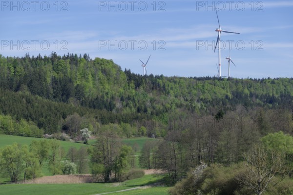 Wind turbine in the Swabian-Franconian Forest nature park Park, wind energy, wind power, wind turbine, wind turbines, renewable energies, spring, April, Schwäbisch Hall, Hohenlohe, Germany