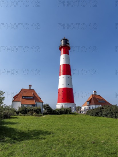 40 metre high Westerheversand lighthouse built in 1906 on the Eiderstedt peninsula in the Wadden Sea, Westerhever, Eiderstedt peninsula, North Sea, North Frisia, Schleswig-Holstein, Germany