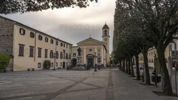 Piazza Sant'Agostino with Augustinian Convent Bonaventura Monument and Church SS. Annunziata, Bagnoregio, Lazio, Italy