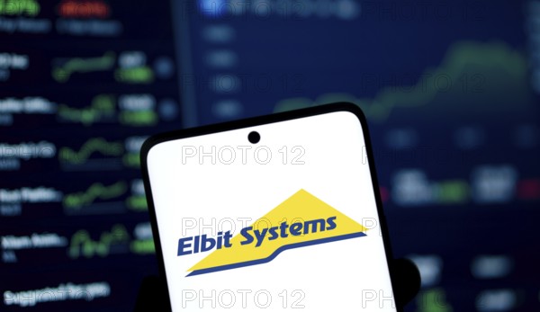 Elbit systems logo is displayed on smartphone. Elbit Systems Ltd is an Israel based international military technology company