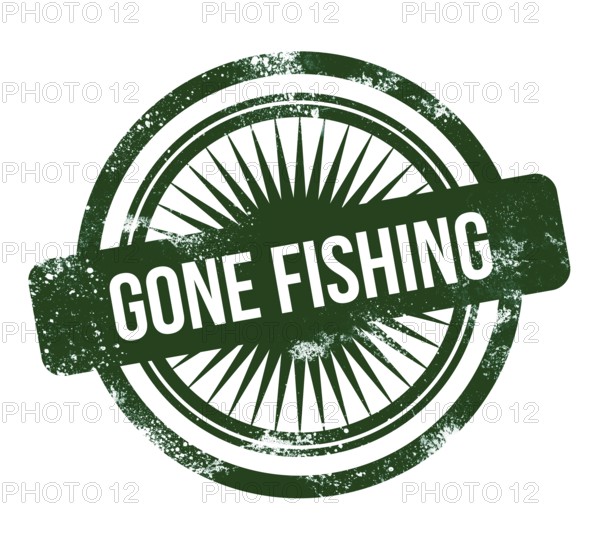 Gone fishing, green grunge stamp