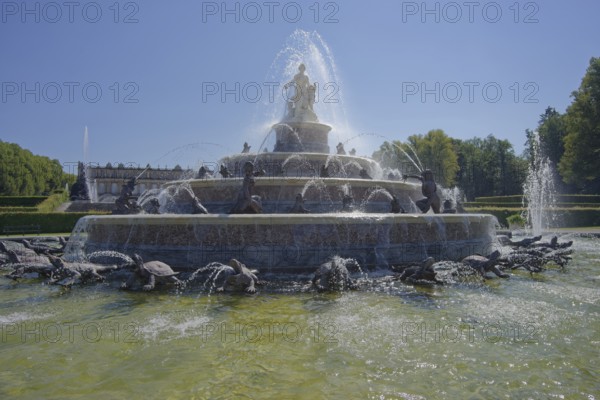 Latona Fountain, Diana, Apollo, water feature, Herreninsel, Herrenchiemsee, Bernau am Chiemsee, Bernau, summer, August, Chiemgau, Chiemgau Alps, Bavaria, Upper Bavaria, Bavaria, Germany