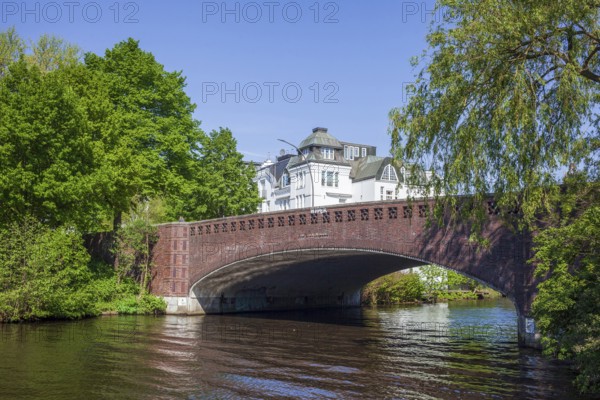 Krugkoppel Bridge on the Outer Alster in spring, Hamburg, Germany
