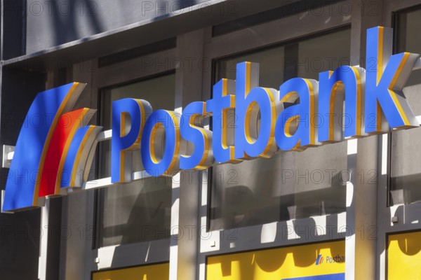 Postbank sign and logo on a branch, Bremen, Germany