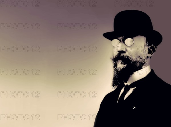 Erik Satie, 1866 – 1925, a French composer and pianist, portrait digitally edited according to a photography, 1909