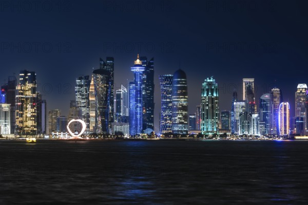 Skyline, skyscrapers, evening light, sunset, Doha, Qatar, Orient, Middle East