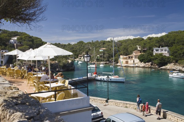 Cafe at the harbour, Cala Figuera, Majorca, Balearic Islands, Spain