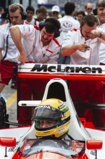 Racing driver, Ayrton Senna in the cockpit, Formula 1, Team McLaren Honda, McLaren MP4-6 car, Honda RA121E 3.5 V12 engine, German Grand Prix at the Hockenheimring on 28 July 1991, Germany