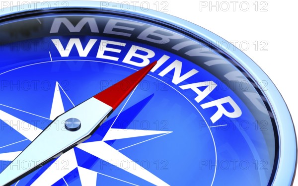 high resolution rendering of a compass with a webinar icon