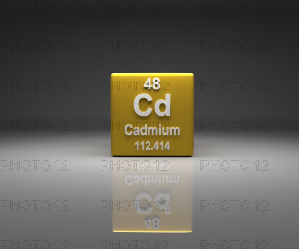Cube with Cadmium number 48 periodic table, 3d rendering