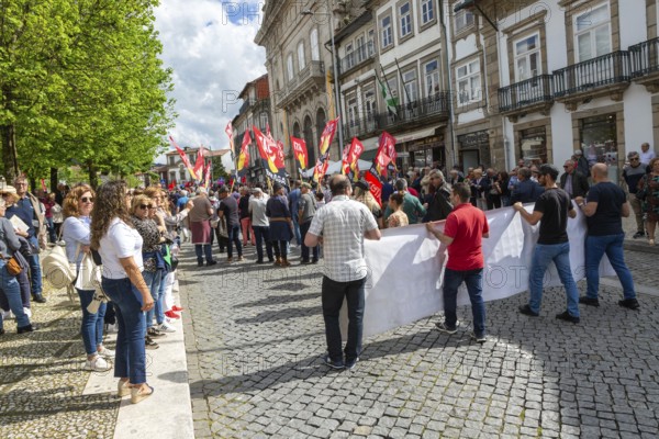 Political rally and march for May Day in city of Guimaraes, Braga district, northern Portugal, Europe - 1st May 2025
