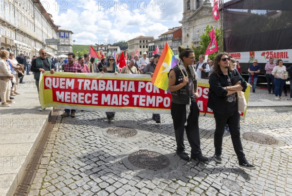 Political rally and march for May Day in city of Guimaraes, Braga district, northern Portugal, Europe - 1st May 2025
