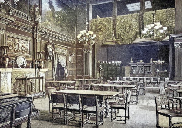 The parlour of the artist's workshop, Malkasten, in Düsseldorf, Germany, illustration, published 1890, reproduction, digitally enhanced, historical