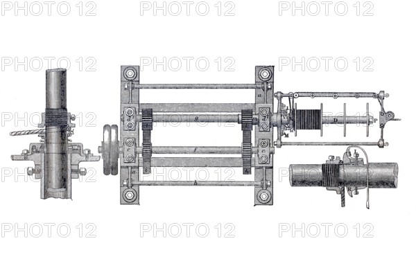 Brooman's machine for the manufacture of ropes, cables and knitting, historical, digitally enhanced reproduction of a model from around 1860
