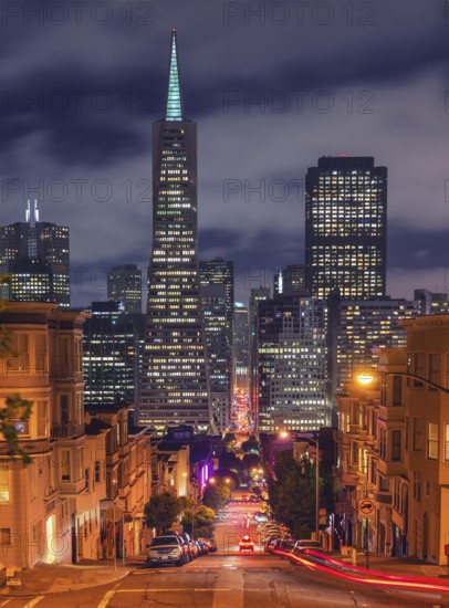 Financial district view by night, San Francisco, California, USA