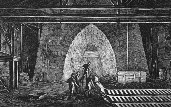 The blast furnace on Iron Mountain, Missouri, around 1870, America, digital reproduction of a historical model