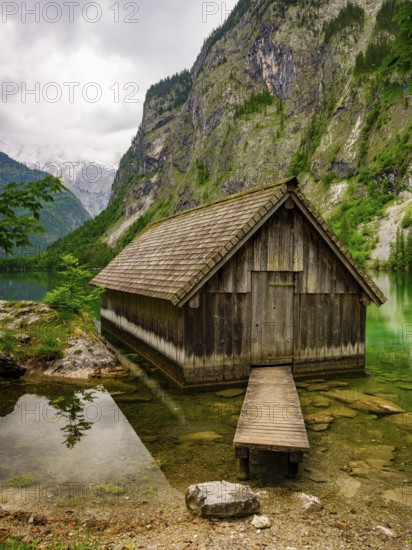 Boathouse at the Obersee near Königssee in the Berchtesgaden National Park, Schönau am Königssee, Berchtesgadener Land, Upper Bavaria, Bavaria, Germany
