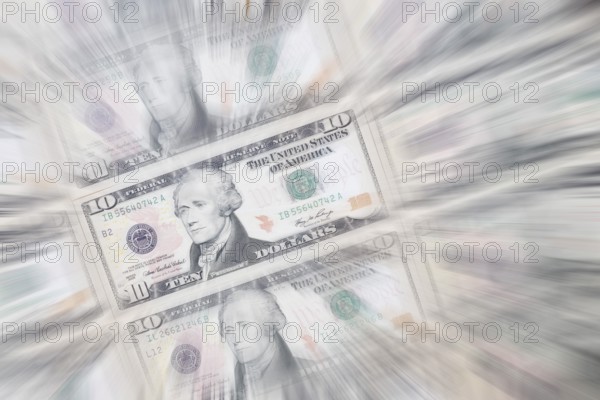10 US dollar notes, 10 dollar banknotes, zoom effect